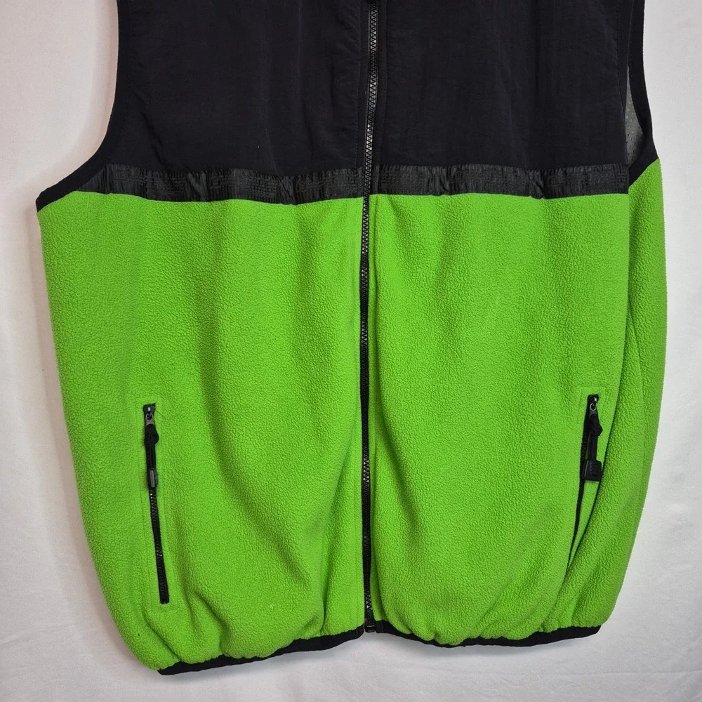 Competition Tech Mens Fleece Vest Neon Green Black Colorblock Full Zip Large